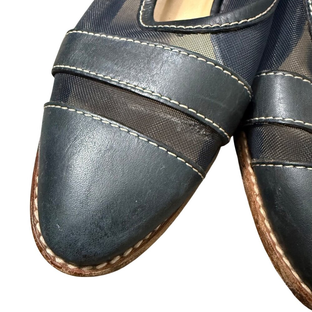 Gucci Mesh Navy Blue Leather Slip On Ballet Flats Womens Size 38/39 - Picture 3 of 10